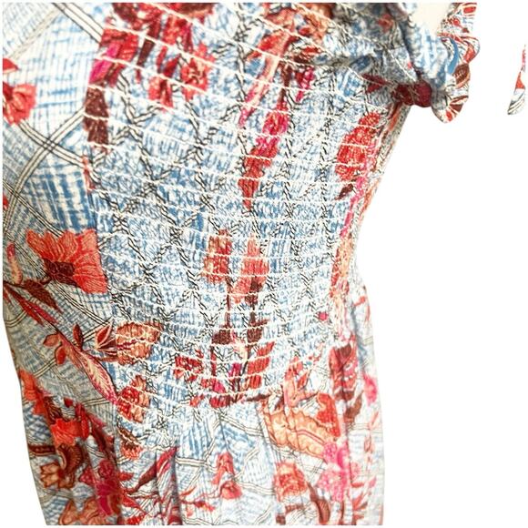 Knox Rose Smocked Maxi Dress Blue Floral Size Large NWT Coquette Bohemian - Picture 9 of 13
